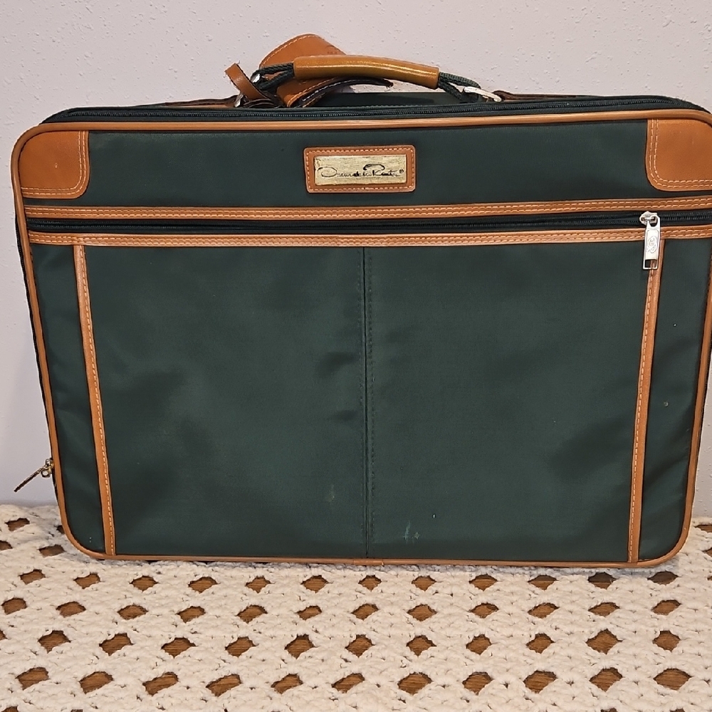 Oscar De La Renta Vintage Canvas Green & Tan Luggage Suit Case